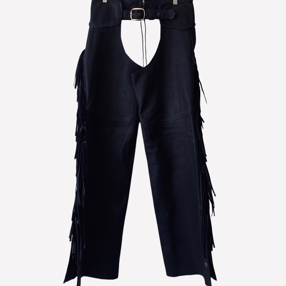 BLACK LEATHER SHAPS WITH SIDE FRINGE - Picture 16 of 16